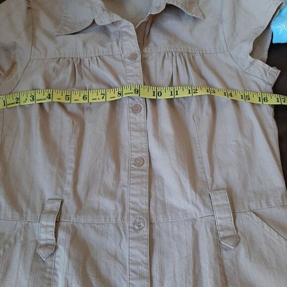 Iz Byer California Button Down Shirt Dress Tan Cotton Spandex Blend Medium - Picture 10 of 14